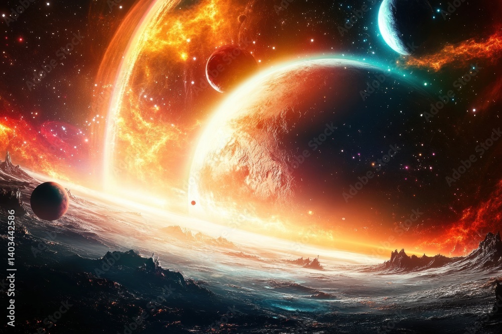 Obraz premium An Artistic Depiction of Planets and Cosmic Phenomenon in Space