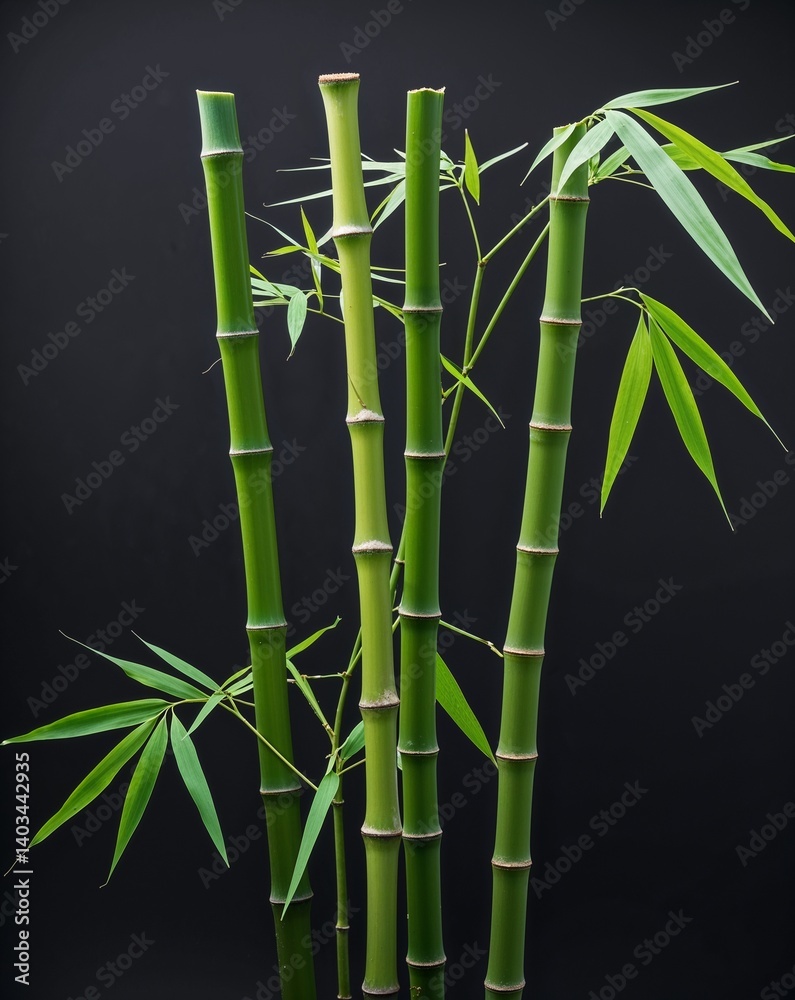 Fototapeta premium Bamboo Shoot portrait view on plain black background