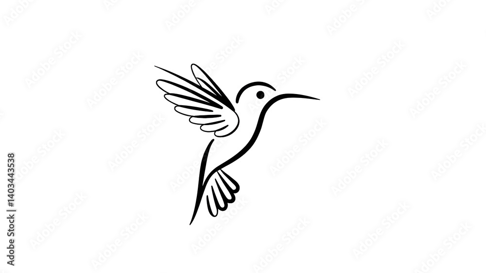 Fototapeta premium Minimalist Hummingbird Line Art Drawing – Elegant Black and White Bird Tattoo Design