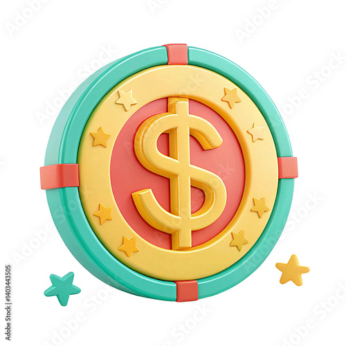 3D Dollar Currency Icon in Cartoon Plastic Style Isolated on Transparent Background for Business and Finance Concepts