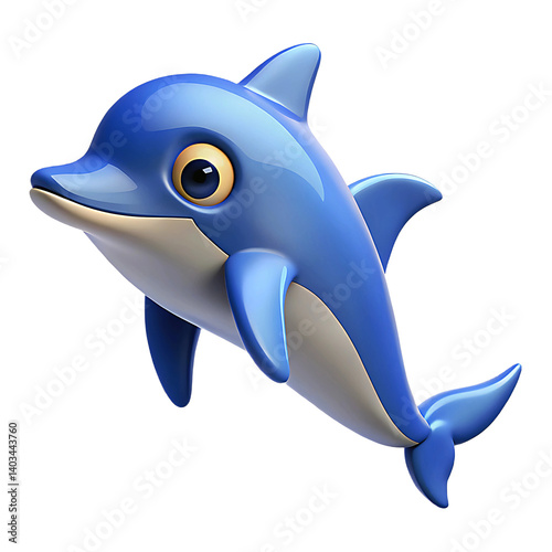 3D Cartoon Dolphin Icon – Plastic Style Render Isolated on Transparent Background