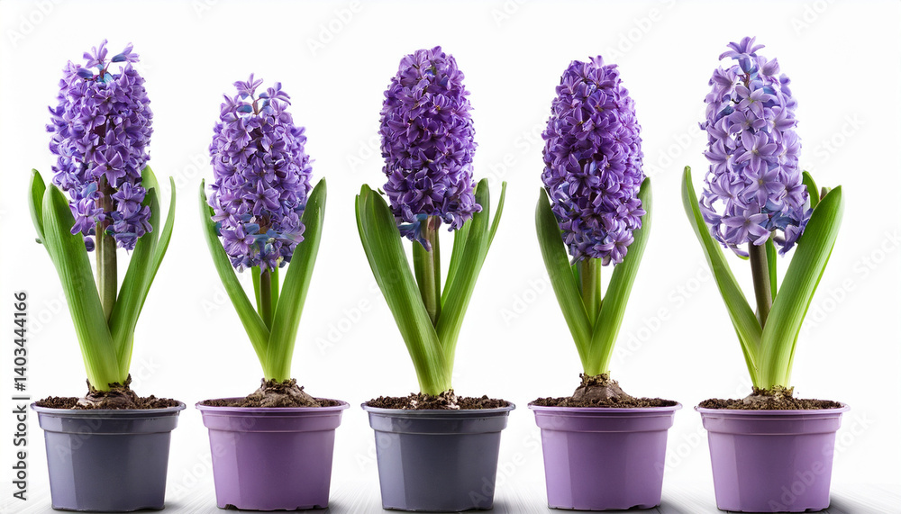 Fototapeta premium purple hyacinth in garden pots on white