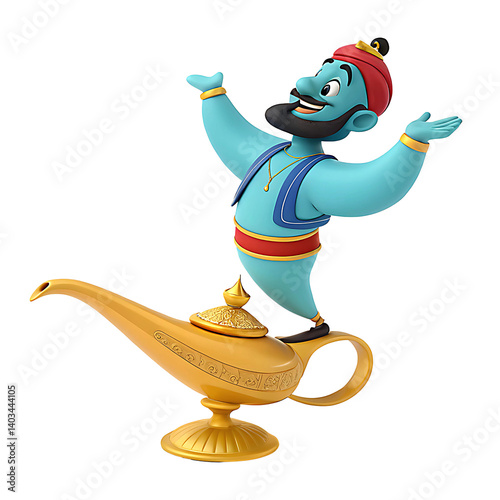Genie from Lamp 3D Rendering Cartoon Plastic Style Icon Isolated on Transparent Background