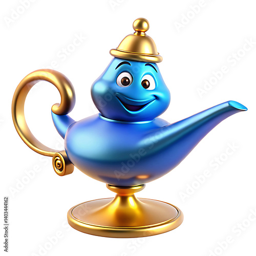 3D Genie from Lamp Icon in Cartoon Plastic Style Isolated on Transparent Background