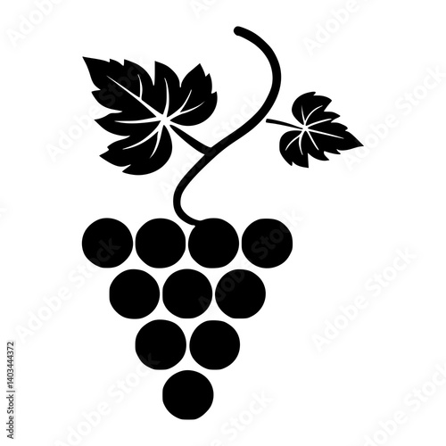 Minimalist black grape icon on white background, modern fruit silhouette design for food logos, nutrition apps, wine labels, healthy lifestyle branding, vector fruit illustration