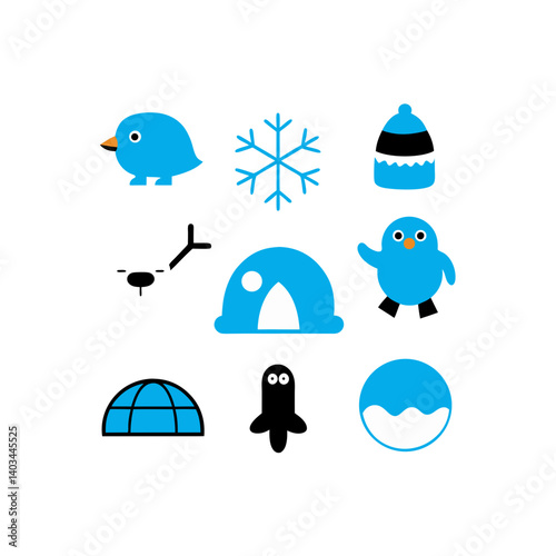 arctic set of vector doodle icon on transparent background