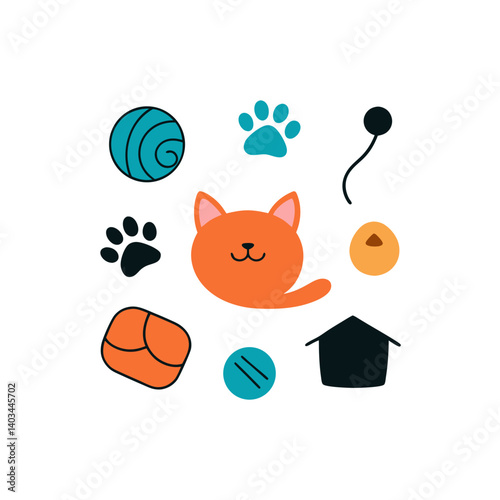 cat set of vector doodle icon on transparent background