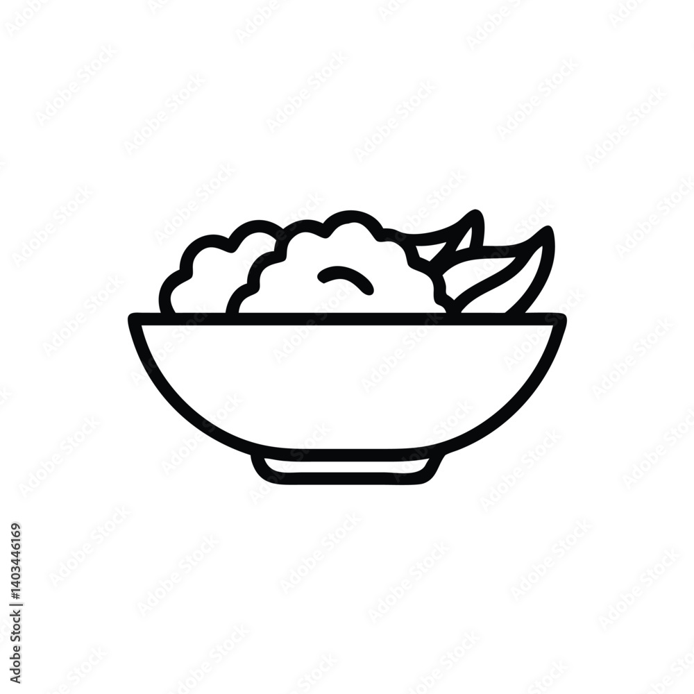 Minimalist Bowl Of Food With Leaves Outline Vector Illustration Design Minimalist Bowl Of Food With Leaves Outline Vector Illustration Design