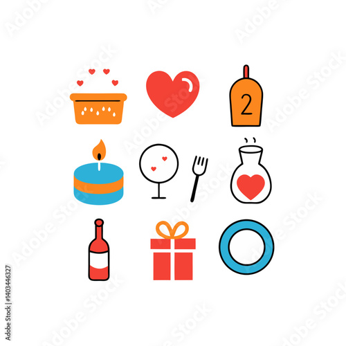 anniversary set of vector doodle icon on transparent background