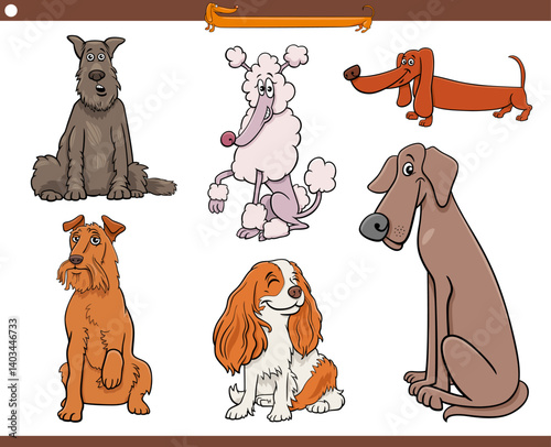 cartoon purebred dogs and puppies animal characters set