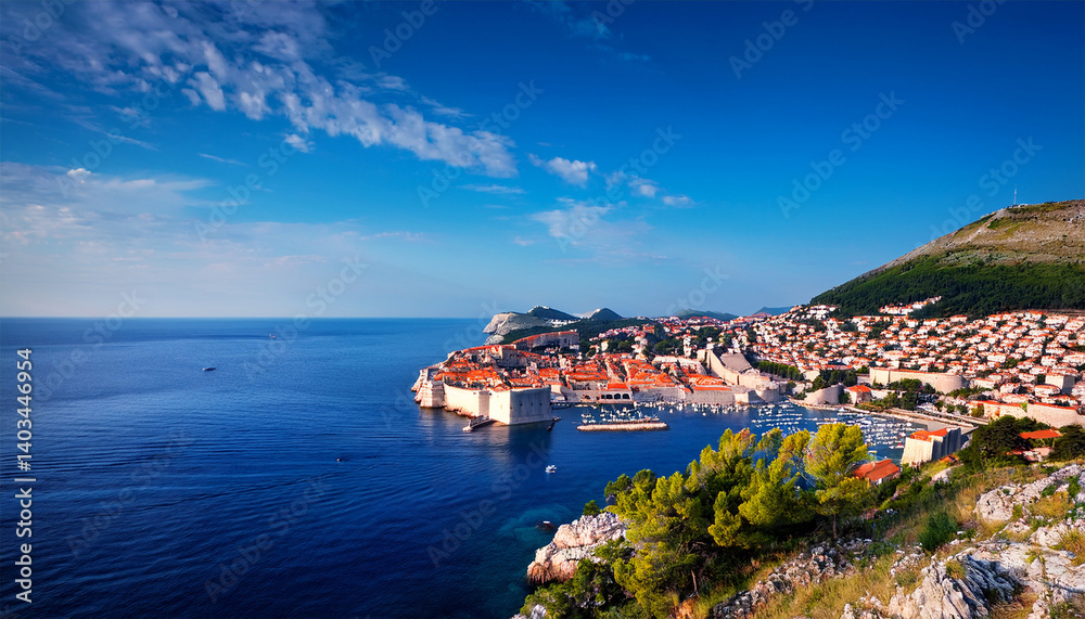 Fototapeta premium dubrovnik croatia landscape with old town along the coastline