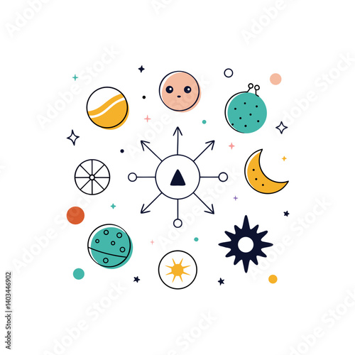 astrology set of vector doodle icon on transparent background