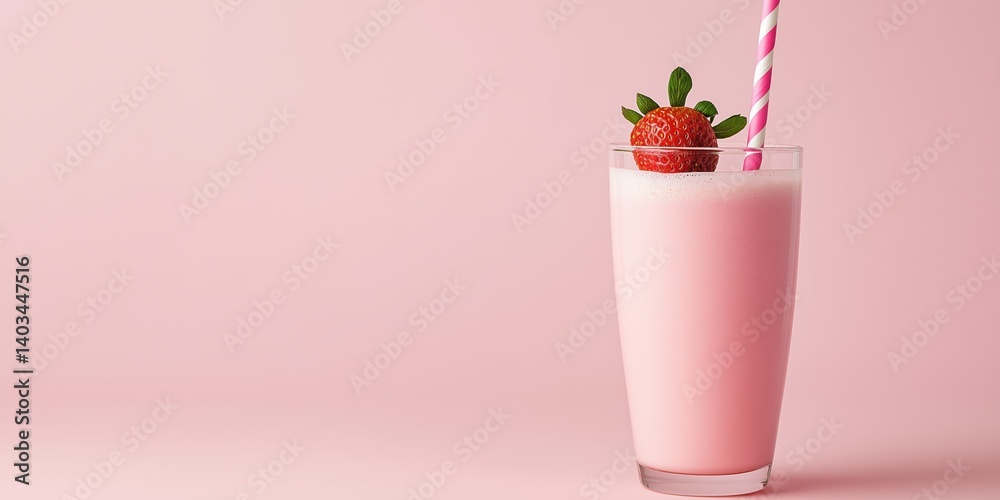 A glass of pink drink with a strawberry on top. The pink drink is a refreshing beverage that is perfect for a hot summer day