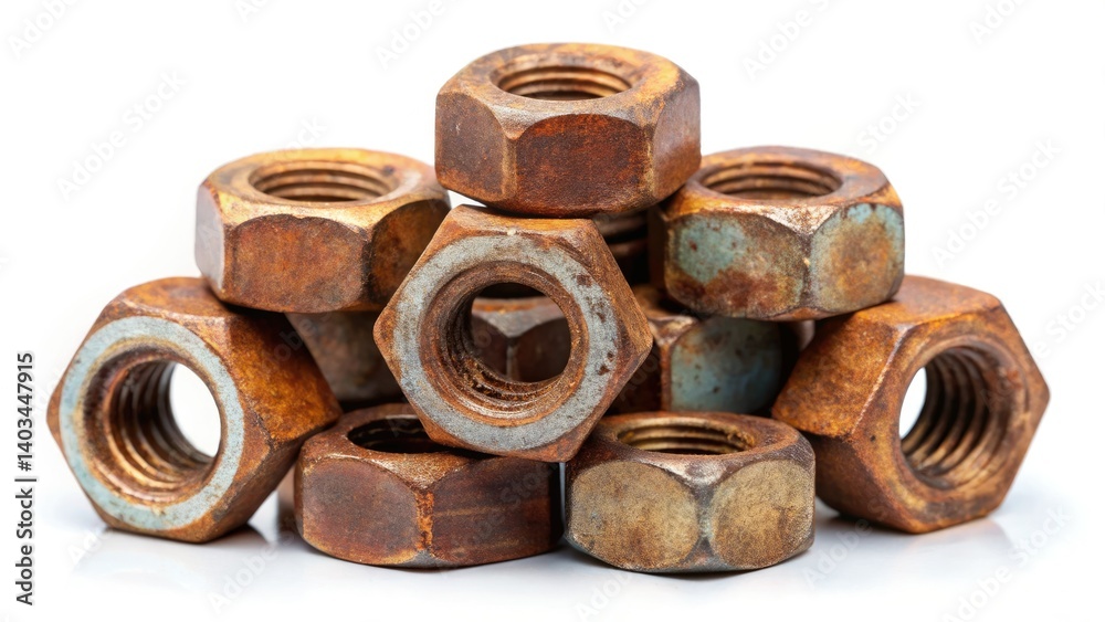 Panoramic Rusty Metal Hex Nuts Close-up - Weathered Texture Detail Photography Panoramic Rusty Metal Hex Nuts Close-up - Weathered Texture Detail Photography