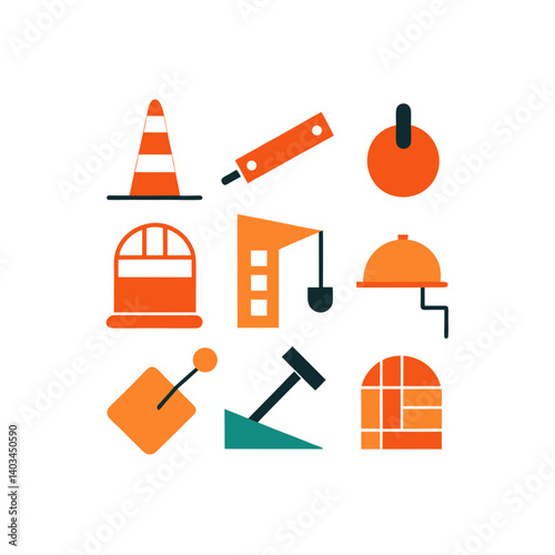construction set of  vector doodle icon on transparent background