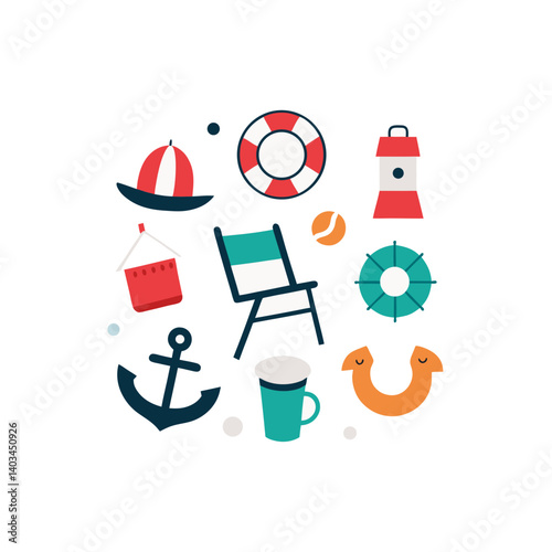 cruise set of  vector doodle icon on transparent background