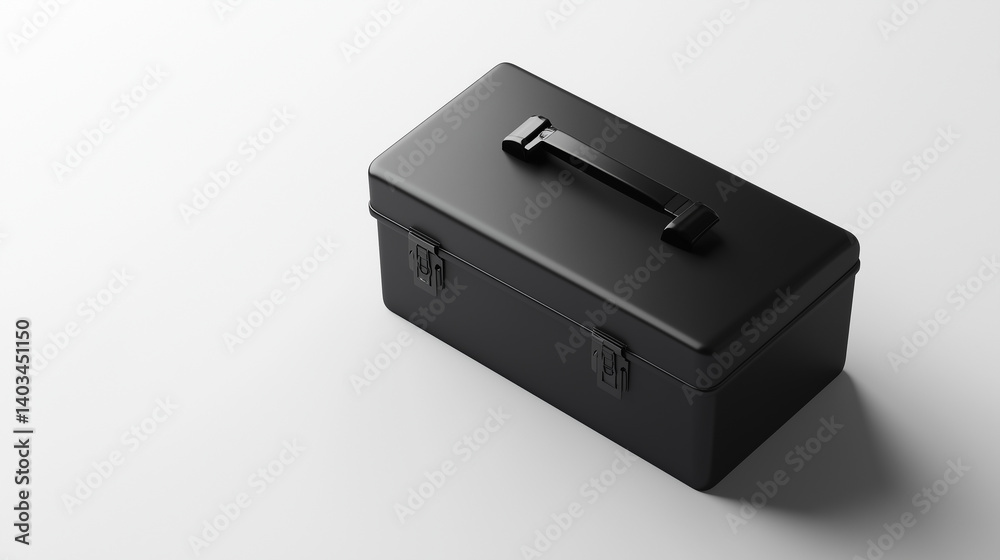 Black metal toolbox in minimalist style on white background Black metal toolbox in minimalist style on white background