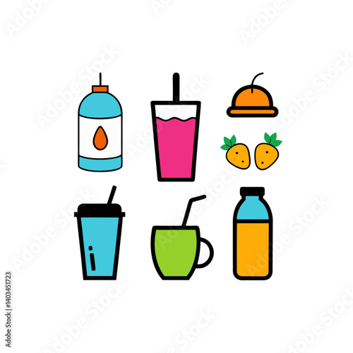  09 different drinks vector doodle icon