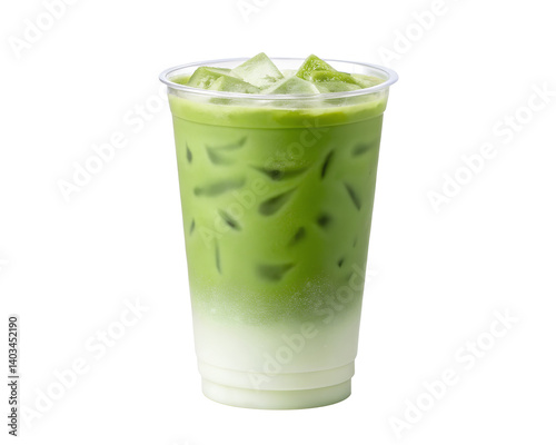 Iced Matcha Latte on White Background for Refreshing and Energizing Drink