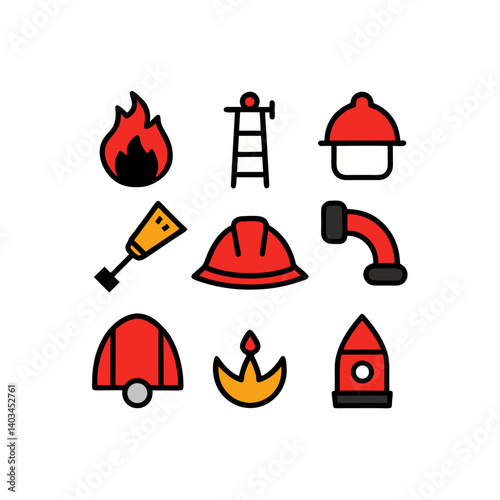  09 different firefighter vector doodle icon