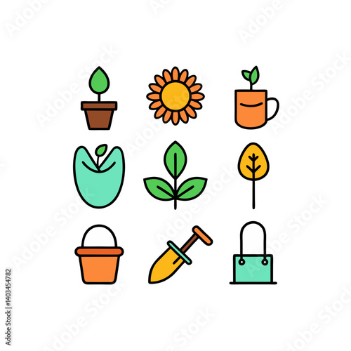  09 different gardening vector doodle icon