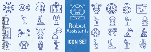 Set of Artificial Intelligence icon. Service, Digital, Robot, Data, Information, Learning, Future, Artificial Intelligence, Support, Help, Chat Bot, Conversation, Smart, Concept, Innovation vector.