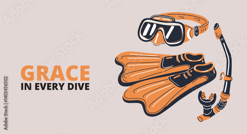 Cartoon vector illustration of a diving mask, goggles, and snorkel like preparing for an underwater adventure