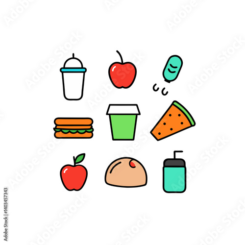 09 different lunch vector doodle icon