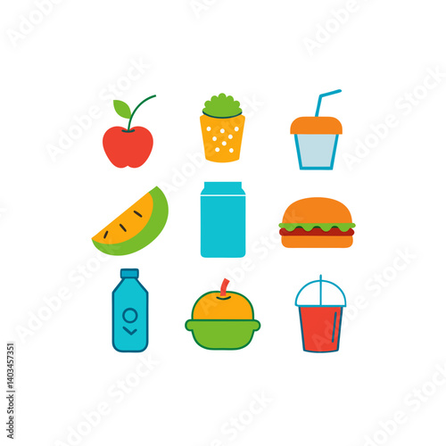 09 different lunch vector doodle icon