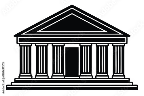 Monochrome depiction of a classical building with pediment and doric columns