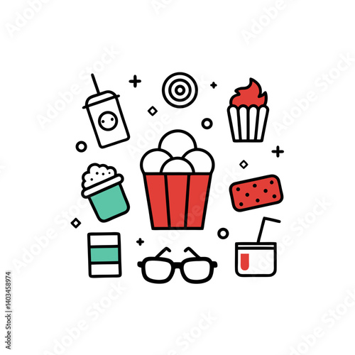 09 different movie night vector doodle icon