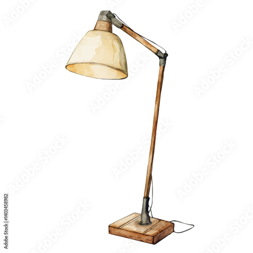 Modern Floor Lamp With An Adjustable Arm, watercolor vector, isolated on a white background.