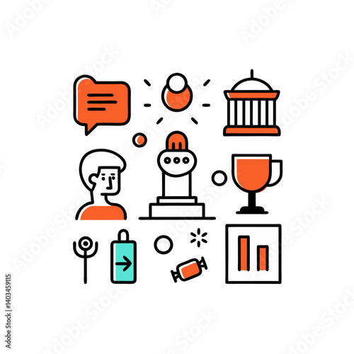 museum set of  vector doodle icon on transparent background