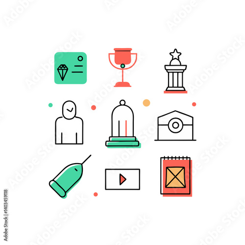 museum set of  vector doodle icon on transparent background