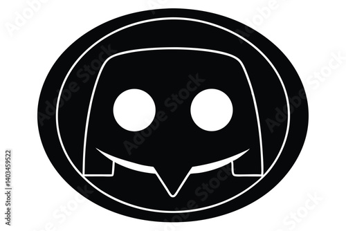 Discord app logo in black and white circular design graphic rendering