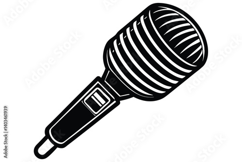 Monochrome illustration of a retro microphone perfect for music design elements