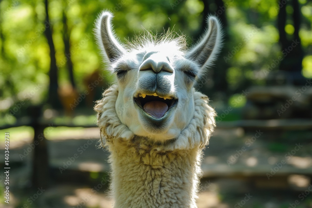 Obraz premium Joyful Llama: A Happy Smiling Mammal Spreading Cheer in the Zoo Environment