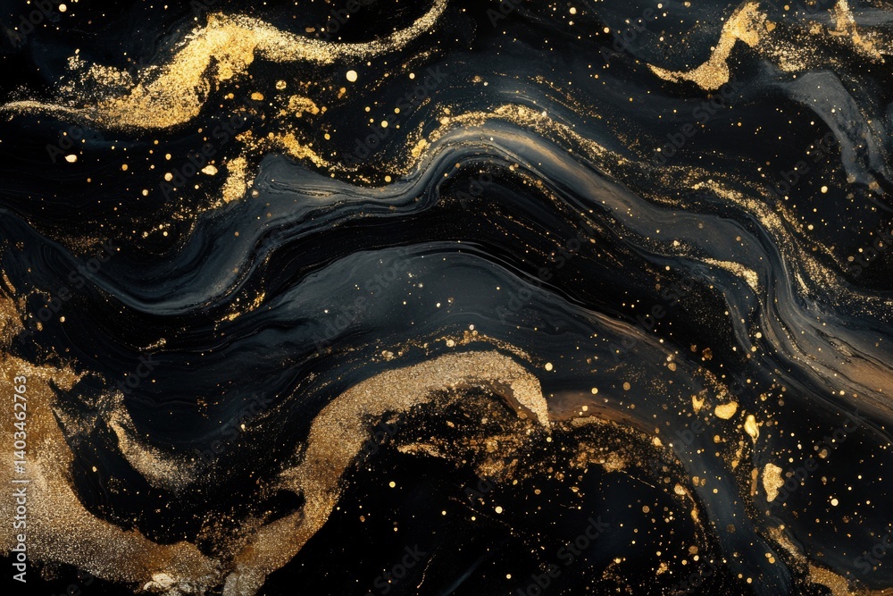 Abstract background with black and gold textured flowing elements Abstract background with black and gold textured flowing elements