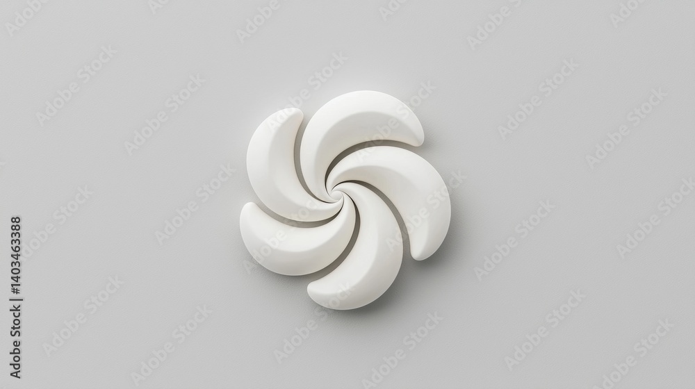 A 3D rendering of a stylized flower with a white petal-like shape and a central spiral. A 3D rendering of a stylized flower with a white petal-like shape and a central spiral.