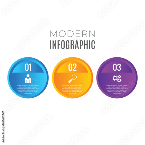 Infographic circle chart list 3 step editable presentation template design