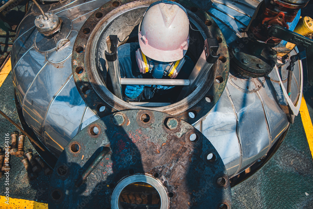 Male into work inspection process chemical into stairways chemical stainless tank