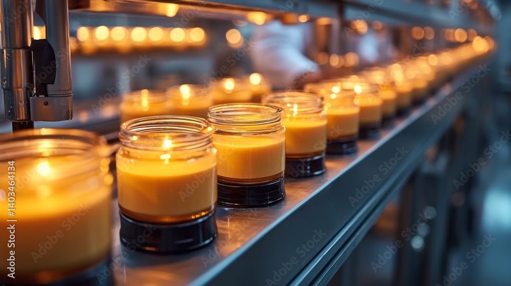 A row of candles are being made in a factory A row of candles are being made in a factory