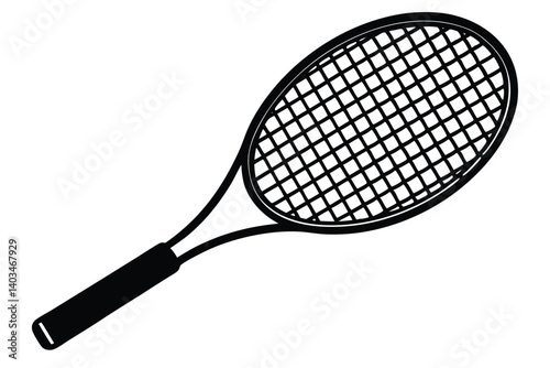 Illustration of a standard black and white tennis racquet for competition