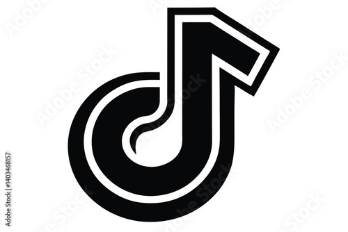 Stylized Black and White Musical Note Emblem with Double Line Design