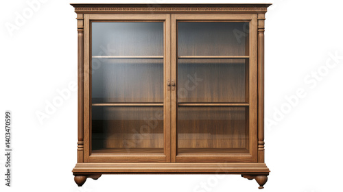 Classic Wooden Display Cabinet: A traditional and elegant display cabinet, crafted from rich, warm-toned wood with glass doors and shelves. The cabinet showcases a timeless design.