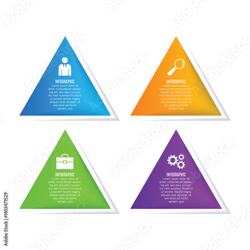 Triangle infographic design chart list template with 4 step presentation