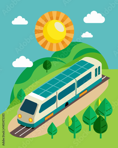 As the world begins to shift towards more sustainable energy sources the solarpowered railway has become a pioneering example of incorporating green technology into everyday. Vector illustration