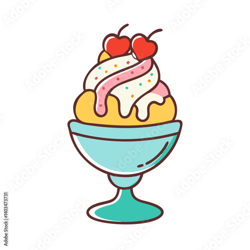 Delicious ice cream sundae with cherry toppings vector graphic dessert illustration for summer treat