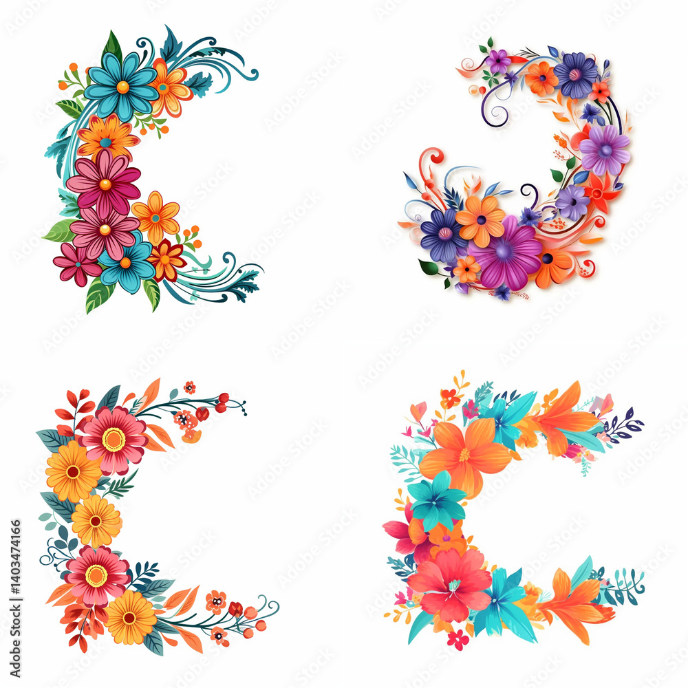 Obraz premium Colorful floral crescent-shaped decorative elements.