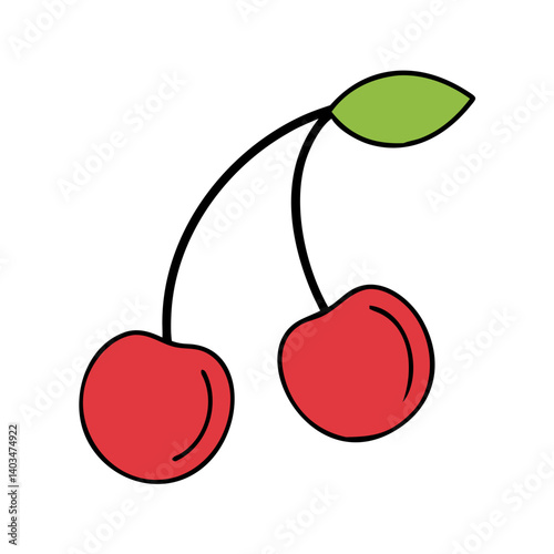 Isolated red cherries with stem and leaf vector illustration fresh fruit drawing design element for summer